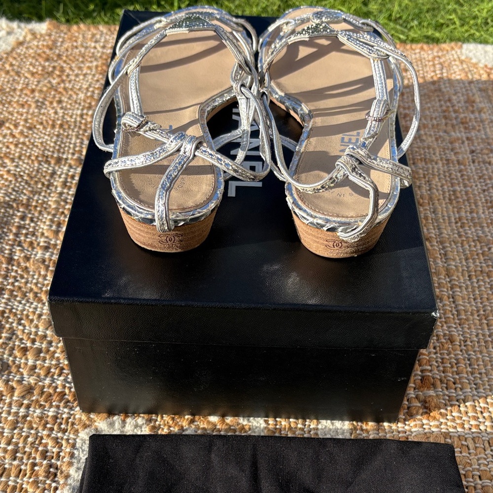 CHANEL Metallic Silver Women's Sandals - Picture 6 of 9